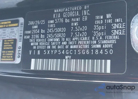 2025 Kia Telluride Sx из США, поврежденный, VIN 5XYP54GC1SG618450